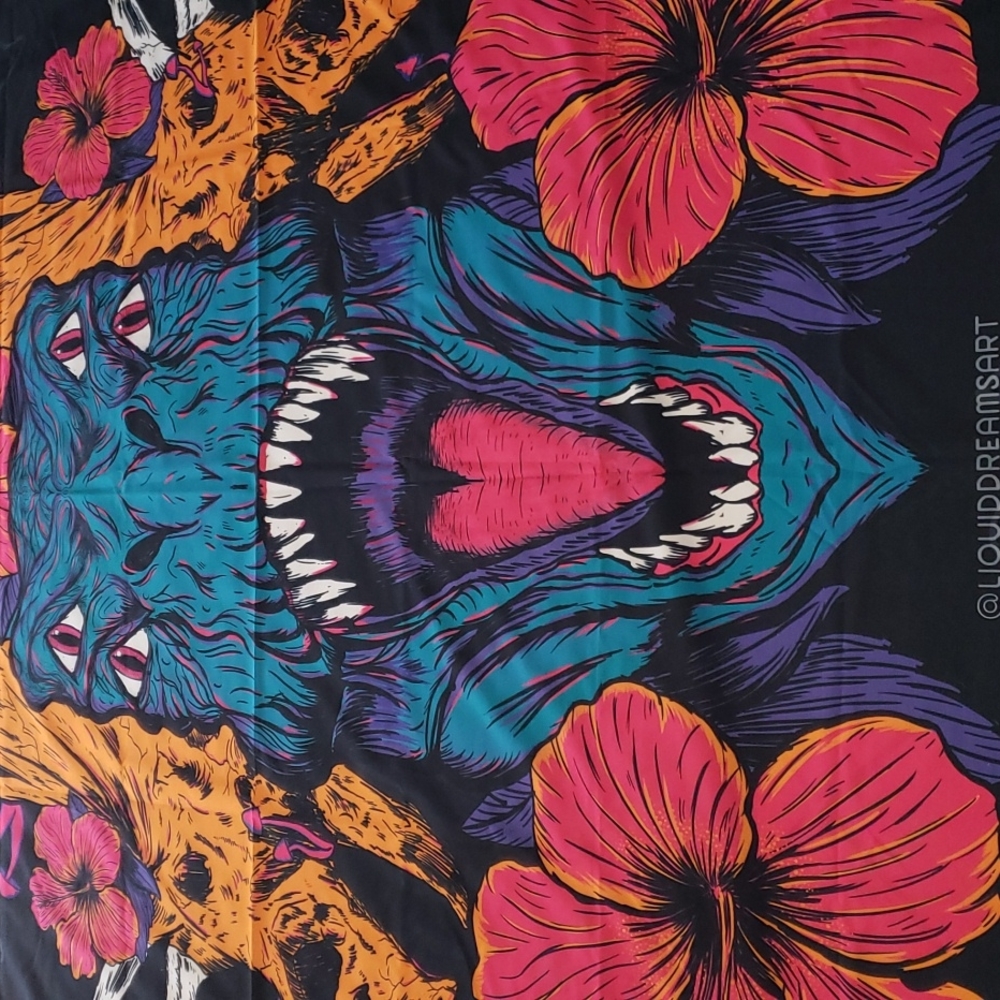 Unique brand new colorful hand drawn, printed  "Dino" Tapestry